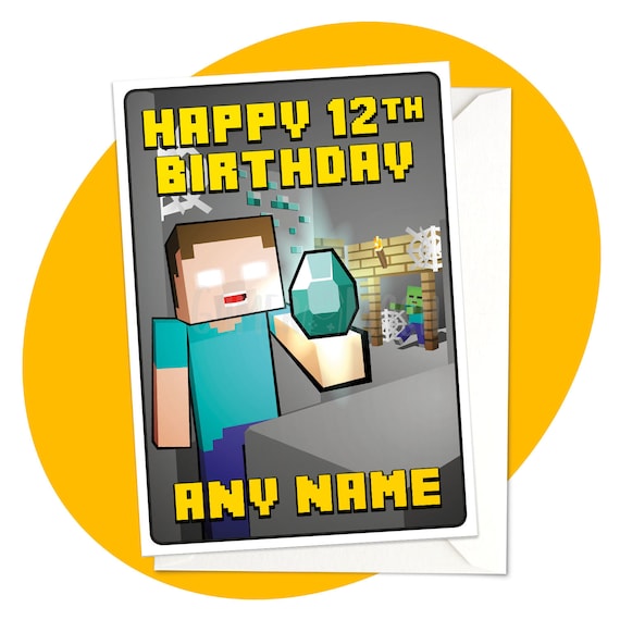 Herobrine Diamond Personalised Birthday Card Minecraft Etsy