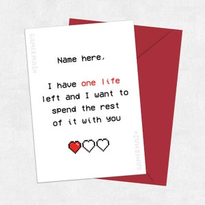 One Life - PERSONALISED ROMANTIC CARD - retro gamer personalized greeting card