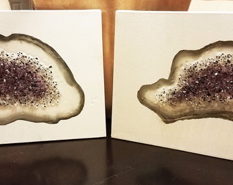 Amethyst Druzy Geodes - Set of 2 paintings -SALE!