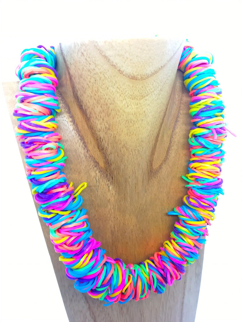 Bands necklace neon pink multiocoloured recycled rubber band Etsy