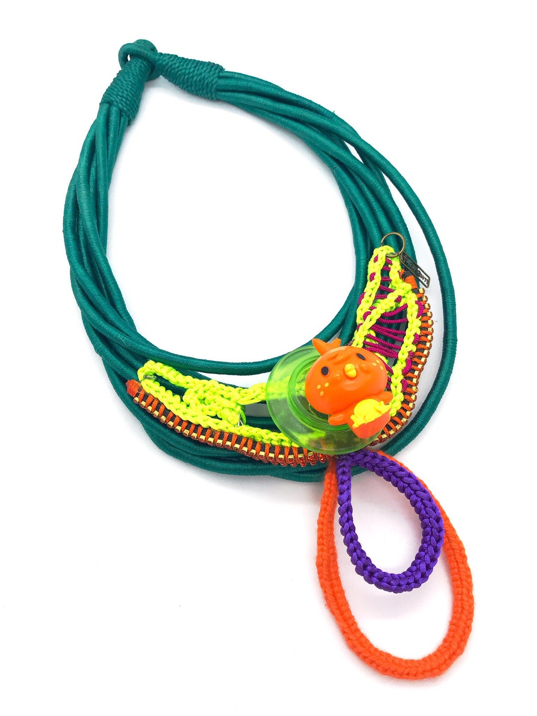 Toy necklace/wire crochet/statement accessory/eco friendly gift