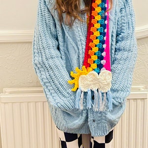 Adult rainbow crochet scarf,66”,100 % acrylic, vegan friendly, allergy friendly-A colourful, fun practical gift.Will bring Joy and smiles
