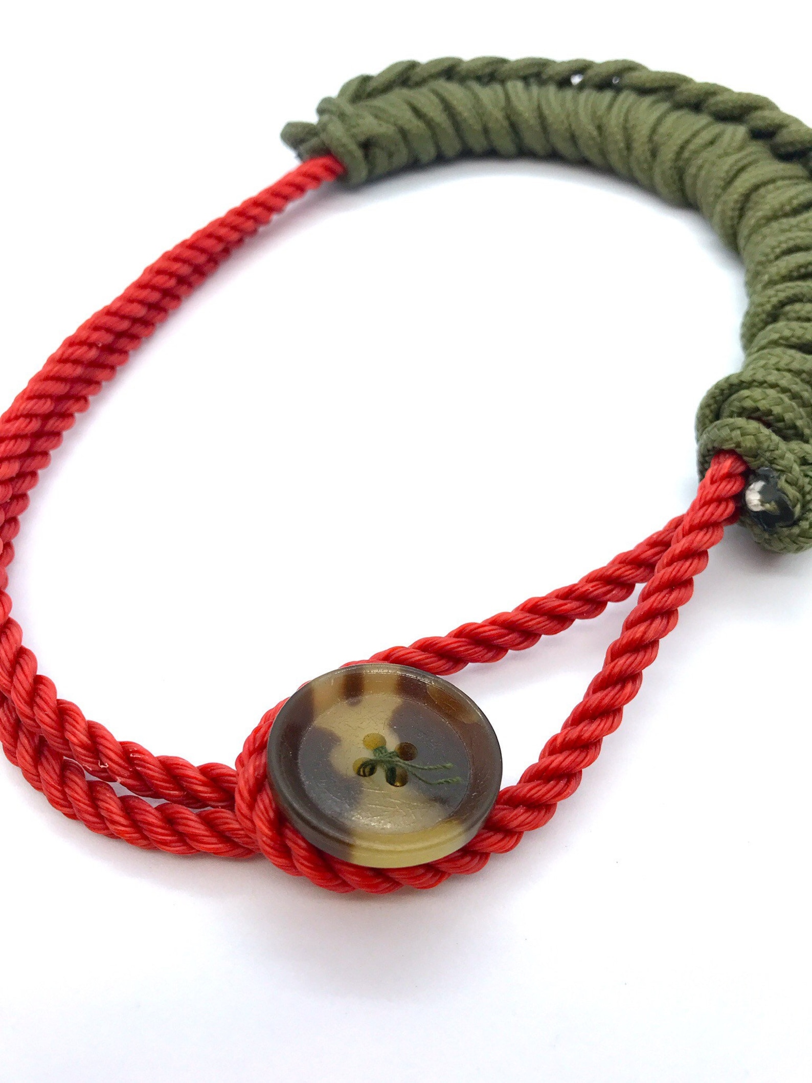 Paracord Necklace Khaki Paracord Crochetted on a Red Rope Etsy