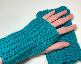 Dark green hand warmers, handmade crochet gift, practical stocking filler, small gift, gift under 10