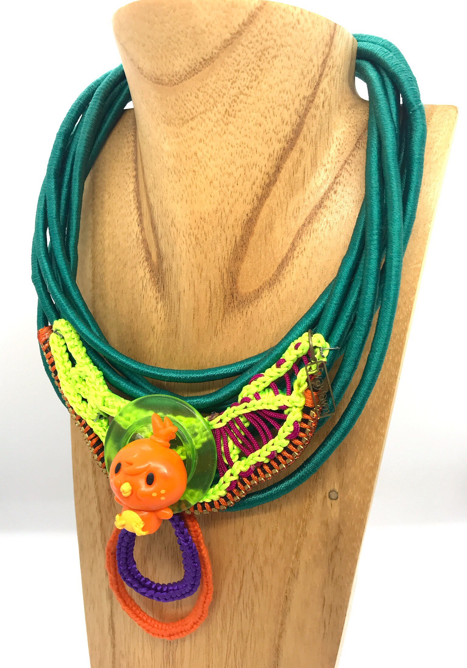 Toy necklace/wire crochet/statement accessory/eco friendly gift