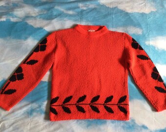 80’s red and black knitted vintage jumper flowers floral cottagecore grunge emo punk size 10-12 UK fuzzy warm kitsch cute emo Kurt cobain