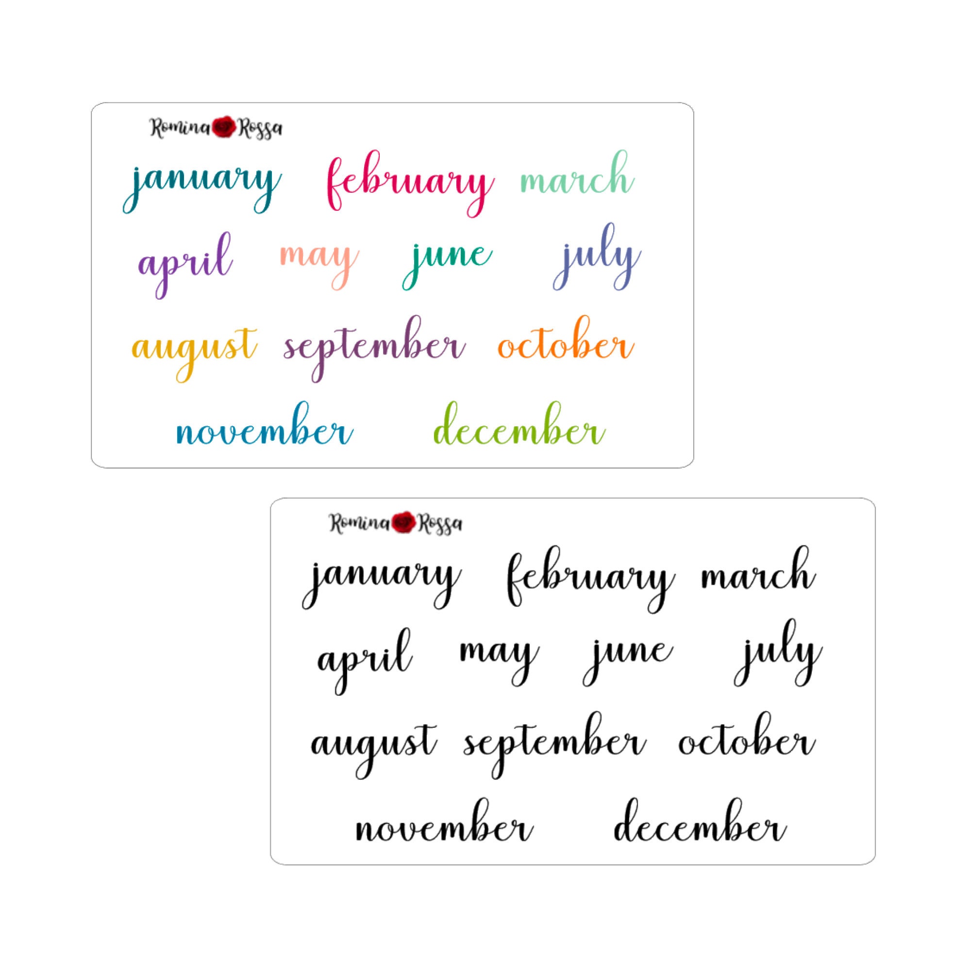 Monthly Script Stickers - Erin Condren Colors & Black | Planner ...