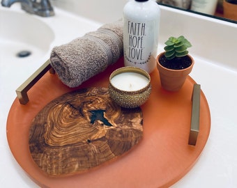 Serving Tray - Decorative Tray with Wood, Resin and handles