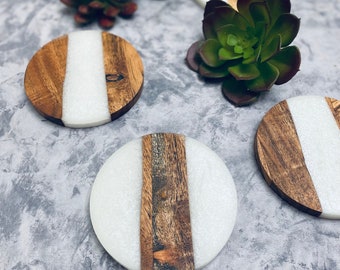 Precious Wood and Epoxy Resin Coasters / Coaster Set / River Look