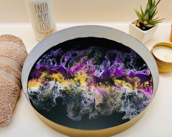 Serving Tray - Decorative Tray . Metal Tray with epoxy resin design.