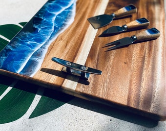 Unique Serving Tray / Ocean waves Resin Tray with handles