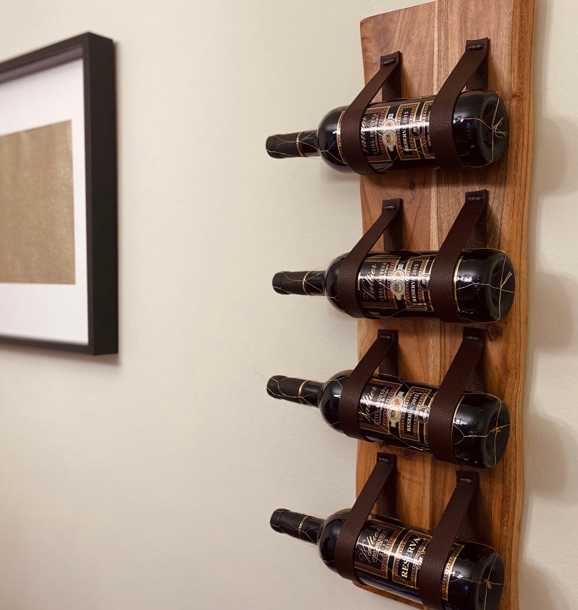 Wine Rack - Wall Hung Wood and Leather Wine Rack - Etsy