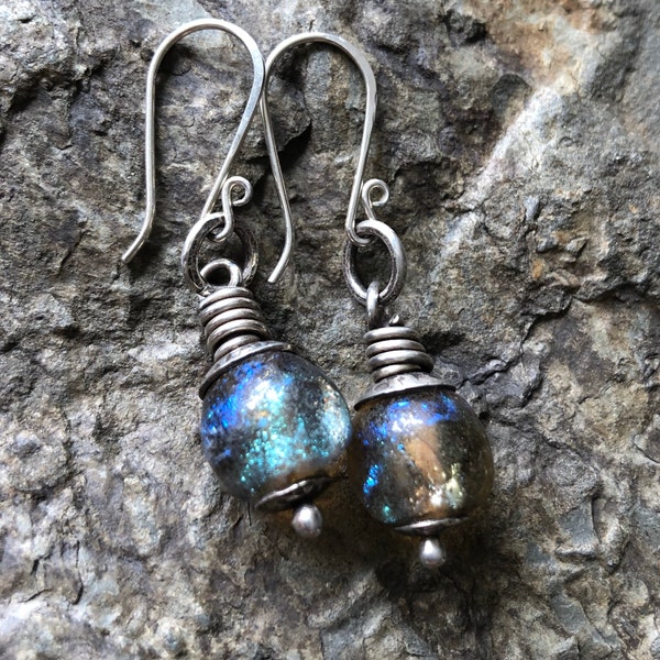 Artisan Lampwork Basha Bead Silver Earrings