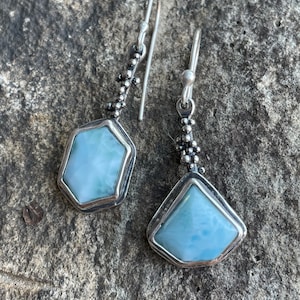 Caribbean Blue Larimar and Fused Sterling Silver Earrings