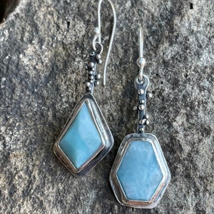 Caribbean Blue Larimar and Fused Sterling Silver Earrings