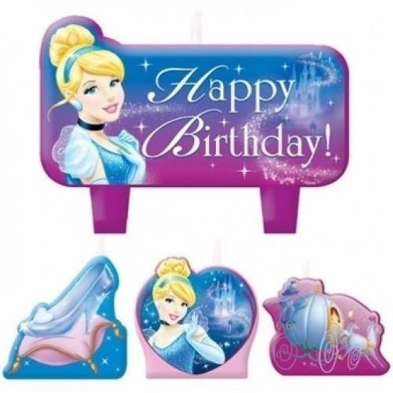 4pc ~ Birthday Party Supplies Decoration CINDERELLA SPARKLE MINI CANDLE SET