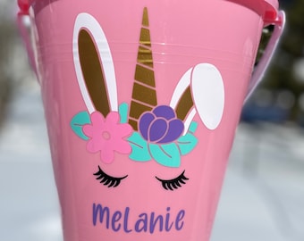 Adorable Personalized Unicorn Sand Pails-Great for an alternative to Easter Baskets, Flower Girl Gifts, or Birthday Gifts!