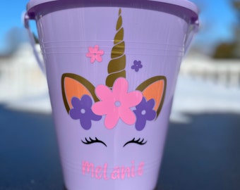 Adorable Personalized unicorn Sand Pails-Great for an alternative to Easter Baskets, Flower Girl Gifts, or Birthday Gifts!