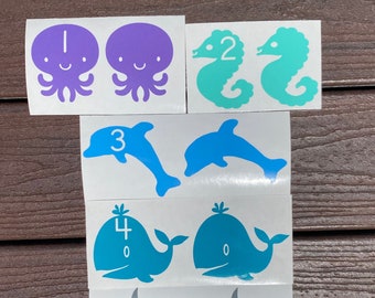 Super Cute Vinyl Sea Life Decals! Available in a variety of colors and sizes! Great for Social Distancing!