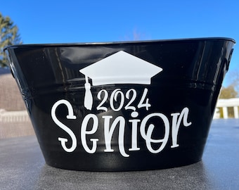 Graduation, Class of 2024, Graduation Plastic Gift Baskets, congratulations senior-A variety of basket colors and vinyl colors available!