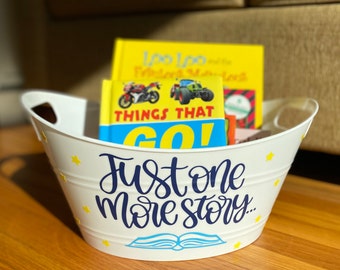 Personalized Book Storage Basket, Custom Organizer, Kids Room Decor