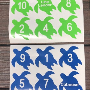 Vinyl Classroom Line Up 'Sea Turtle' Number Decals with Line Leader and Caboose-Various sets available to meet your classroom needs!