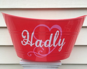 Personalized  Heart Baskets, Personalized Bins, Custom Organizers - Red