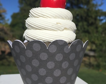 Gray/Dark Gray Polka Dot  Cupcake Wrappers -Sets of 12