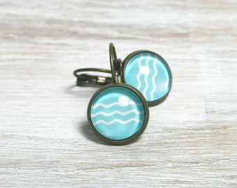 Golven turquoise//hangende oorbellen met motief