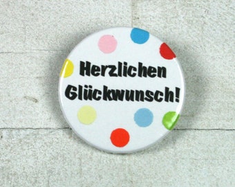 Herzlichen Glückwunsch! - Button mit echtem Konfetti // Button 38 mm