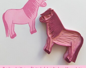 Stamp set Pink Pony // hand carved stamp // These are USED stamps! // Unique