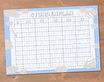 Stundenplan Wolken & Papierflieger // recycling Skizzenkarton