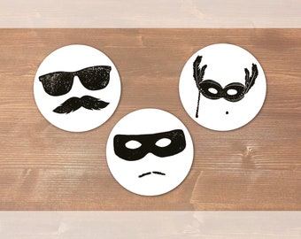 Mafioso - Zorro - Masked Ball - 12 autocollants pour masques // diamètre 40 mm // imprimés sur des étiquettes blanches et joliment emballés
