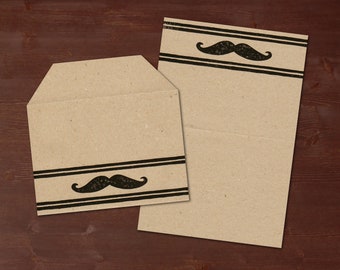 Moustache - handbedrukt briefpapier//gerecycled papier