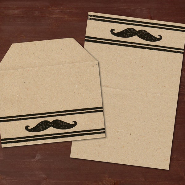 Mustache - handbedrucktes Briefpapier // recycling Papier