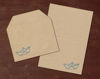 Paper boat - handprinted stationery // recycling paper