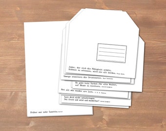 Prima quotes - handgemaakt briefpapier//gerecycled papier//10 enveloppen & blok