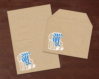 Beach Chair - handprinted stationery // recycling paper