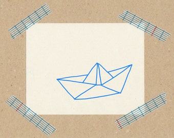 Stamp Paperboat / natural rubber on wooden cube 3x3 cm