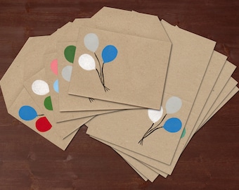 Balloons - handprinted stationery // recycling paper