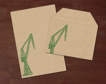 Havenkraan groen - handbedrukt briefpapier // gerecycled papier