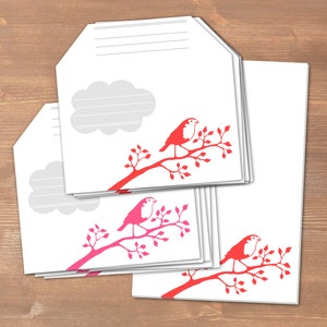 Robin red/rose handmade stationery // recycling paper // 10 envelopes & notepad image 1