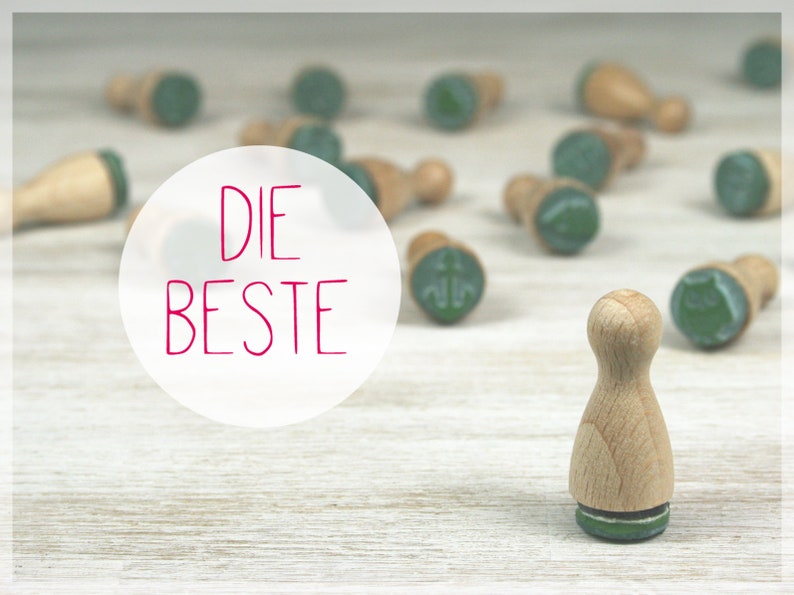 Ministempel THE BEST // Natuurrubber op hardhout // Diameter 12 mm, hoogte 25 mm afbeelding 1