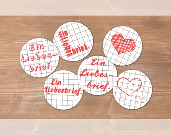 Een liefdesbrief. - 3 x 4 ronde stickers // diameter 40 mm // gedrukt op witte etiketten en mooi verpakt