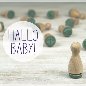 Mini Stamp HELLO BABY! // Natural rubber on hardwood // Diameter 12 mm, height 25 mm