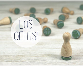 Mini-stempel LET'S GO! // Natuurrubber op hardhout // Diameter 12 mm, hoogte 25 mm