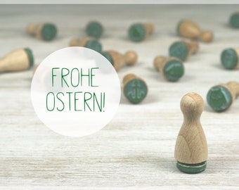 Mini-Stempel FROHE OSTERN! // Naturkautschuk auf Hartholz // Durchmesser 12 mm, Höhe 25 mm