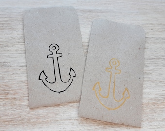 2 mini gift bags anchor black and gold // 6 x 9 cm // handmade from recycled sketch paper