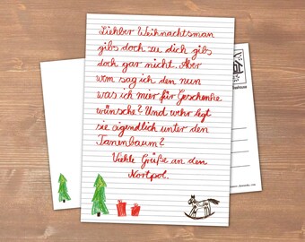 Postkarte 04: Liehber Weihnachtsman gibs doch zu dich gibs doch gar nicht. - CO2-Neutral gedruckt auf Recycling-Papier