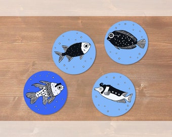 Als mannen vissen waren - 3 x 4 ronde stickers // diameter 40 mm // gedrukt op witte etiketten en mooi verpakt